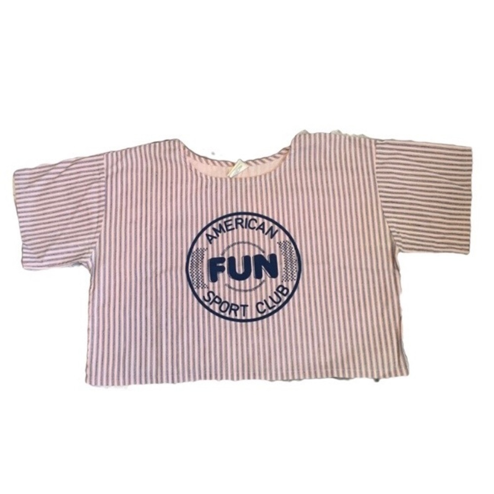 [Vintage] Pink Striped Crop Tee